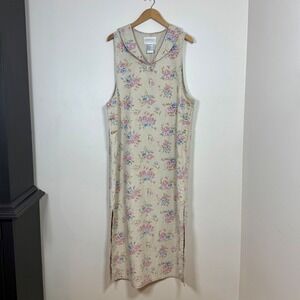 Pellini Women Linen Blend Maxi Pinafore Dress L Floral Sleeveless Cottagecore